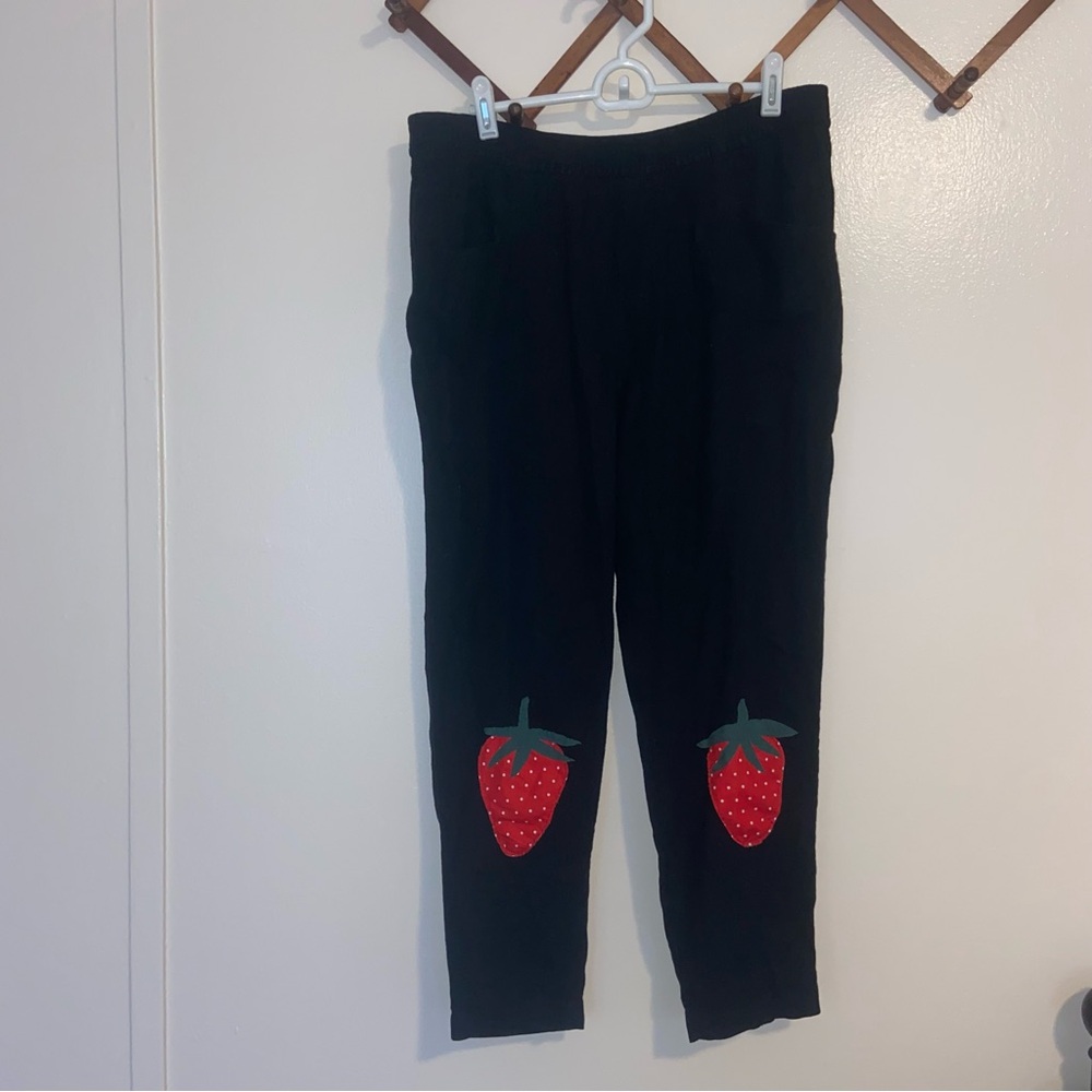 Upcycled strawberry knee patch pants